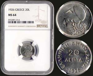 GREECE: 20 Lepta (1926) in copper-nickel ... 
