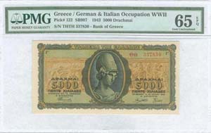 GREECE: 5000 drx (19.7.1943) in green and ... 