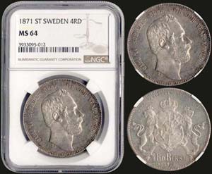 SWEDEN: Riksdaler Specie (1871 ST) in silver ... 