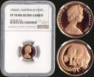 AUSTRALIA: 1 cent (1966)(c) in bronze. Obv: ... 