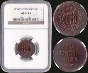 SAN MARINO: 10 Centesimi (1938 R) in bronze. ... 