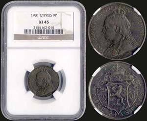 CYPRUS: CYPRUS: 9 Piastres (1901) in silver ... 