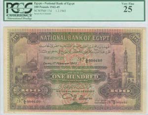 EGYPT: 100 Pounds (1.2.1943) in brown, red ... 