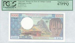 CAMEROON: 1000 Francs (1.6.1984) in blue and ... 