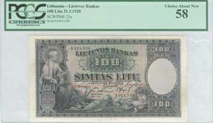 LITHUANIA: 100 Litu (31.3.1928) in dark ... 
