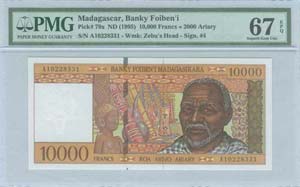 MADAGASCAR: 10000 Francs (2000 Ariary) (ND ... 