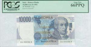 ITALY: 10000 Lire (D. 1984) in dark blue on ... 