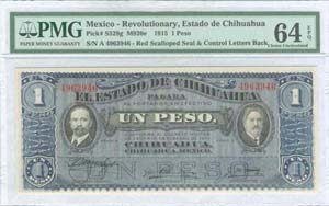 MEXICO: 1 Peso (D. 1914) in blue and black ... 