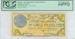 MEXICO: 5 Pesos (26.1.1916) in blue and ... 