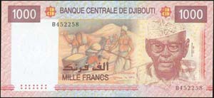 DJIBOUTI: 6x1000 Francs (ND 2005) in reddish ... 