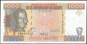 GUINEE: 2x1000 Francs (1998) in brown and ... 