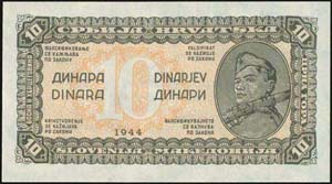 YUGOSLAVIA: 3x10 Dinara (1944) in black on ... 