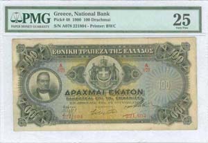 GREECE: 100 drx (10.6.1900) in black on blue ... 