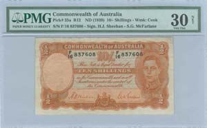 AUSTRALIA: 10 Shillings (ND 1939) in orange ... 