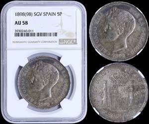 SPAIN: 5 Pesetas (1898 SGV) in silver. Obv: ... 