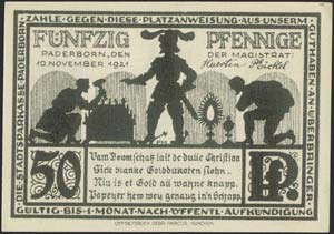 GERMANY: 50 Pf (10.11.1921) by Paderborn ... 