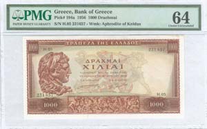 GREECE: 1000 Drachmas (16.4.1956) in brown ... 