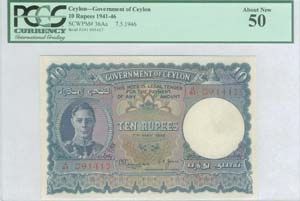 CEYLON: 10 Rupees (7.5.1946) in blue and ... 
