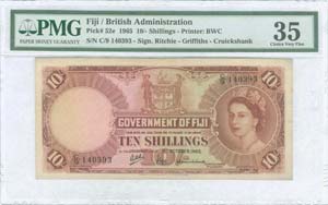 FIJI: 10 Shillings (1.10.1965) in blue on ... 