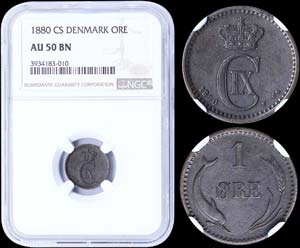 DENMARK: 1 Ore (1880 CS) in bronze. Obv: ... 