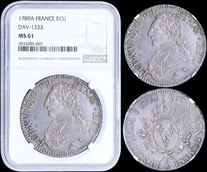 FRANCE: 1 Ecu (1789A) in silver (0,917). ... 
