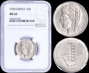 GREECE: 10 Drachmas (1930) in silver (0,500) ... 