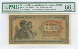GREECE: 10000 Drachmas (29.12.1942) in brown ... 