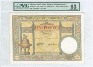 FRENCH INDO-CHINA: 100 Piastres (ND 1936-39) ... 