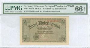 GREECE: 2 Reichsmark (ND 1940-45) in grayish ... 