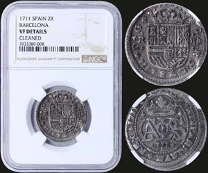 SPAIN: 2 Reales (1711) in silver. Obv: ... 