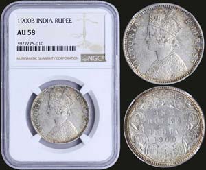 INDIA - BRITISH: 1 Rupee (1900B) in silver ... 