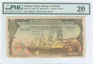 BELGIAN CONGO: 500 Francs (1.10.1957) in ... 