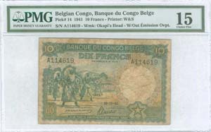 BELGIAN CONGO: 10 Francs (10.12.1941) in ... 