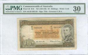 AUSTRALIA: 10 Shillings (ND 1954-60) in dark ... 