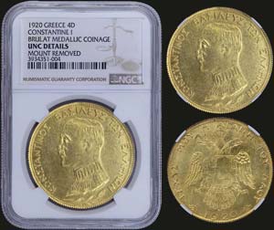 GREECE: 4 Ducat (1920) in gold with ... 