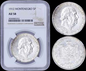 MONTENEGRO: 5 Perpera (1912) in silver ... 