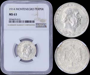 MONTENEGRO: 1 Perper (1914) in silver ... 