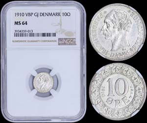 DENMARK: 10 Ore (1910 VBP GJ) in silver ... 