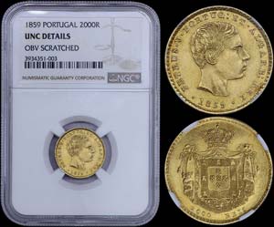 PORTUGAL: 2000 Reis (1859) in gold (0,917). ... 
