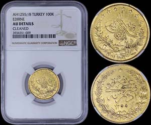 TURKEY: 100 Kurush (AH1255//8) in gold ... 