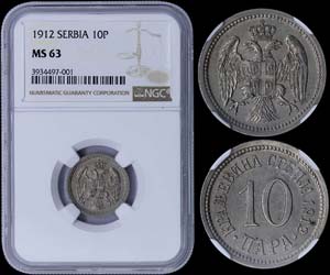 SERBIA: 10 Para (1912) in copper-nickel. ... 