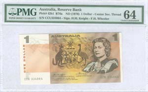 AUSTRALIA: 1 Dollar (ND 1976) in dark brown ... 