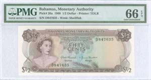 BAHAMAS: 1/2 Dollar (1968) in purple on ... 