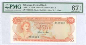 BAHAMAS: 5 Dollars (1974) in orange on ... 