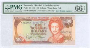 BERMUDA: 100 Dollars (20.2.1989) in orange, ... 