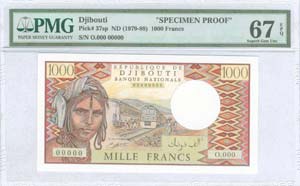 DJIBOUTI: Specimen proof of 1000 Francs (ND ... 