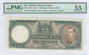 FIJI: 5 Shillings (1.6.1951) in blue on ... 