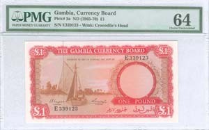 GAMBIA: 1 Pound (ND 1965-70) in red and ... 
