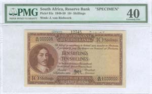 SOUTH AFRICA: Specimen of 10 Shillings ... 