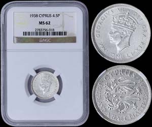 CYPRUS: 4 1/2 Piastres (1938) in silver ... 